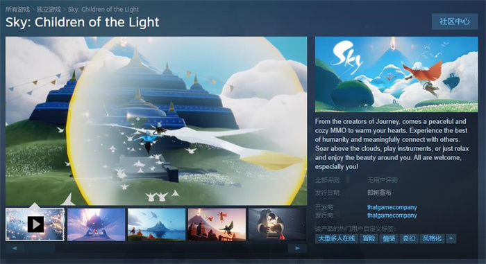 《Sky光遇》Steam页面上线 支持中文发售日期待定